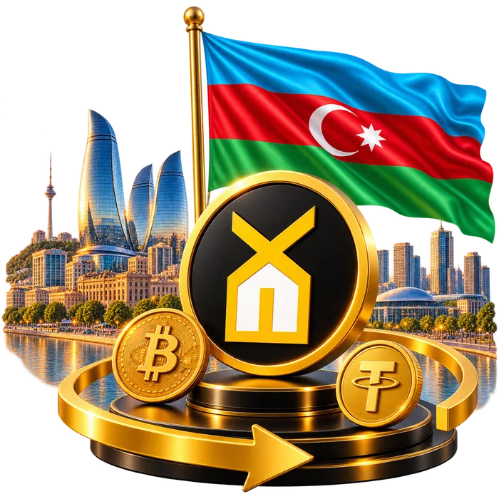 Флаг Азербайджана, городской пейзаж и монеты Globe_EX — перевод денег в Азербайджан